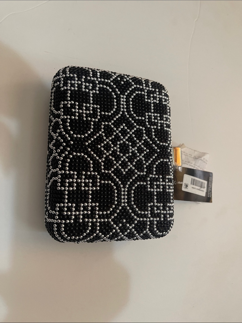 INC Black Clutch Beaded Purse with Shoulder Strap Handbag